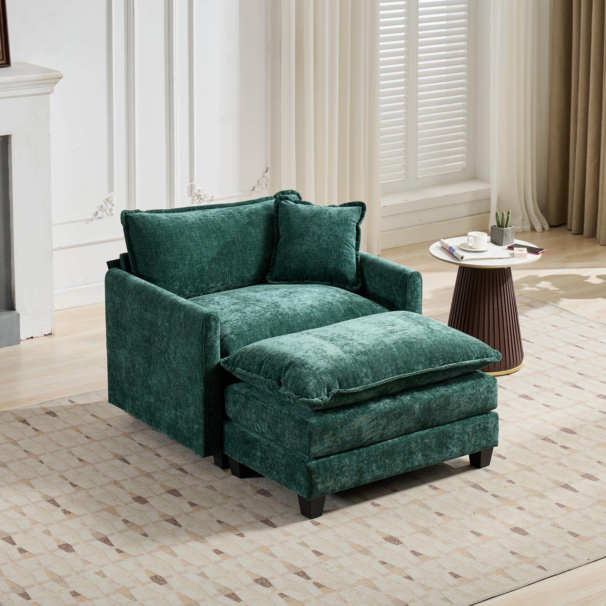 Cloud Sofa Ottoman Modern Sectional Couch Double Layer Upholstered Cushion Chenille Green
