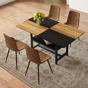 Dining Table Set, 160 cm Rectangular with Storage & 4 Chairs, Brown Tech-Fabric