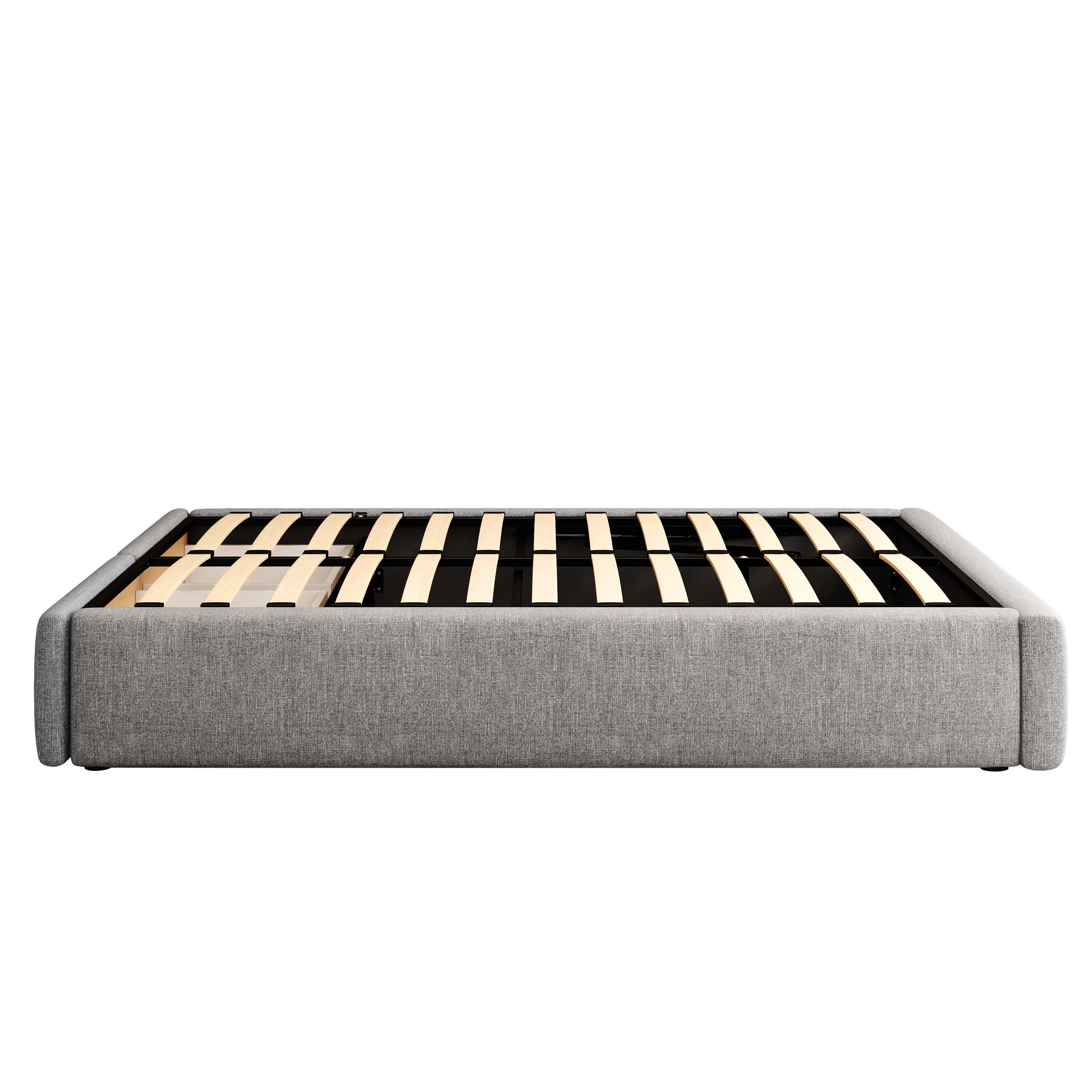 Upholstered Bed 140x200cm Hydraulic Storage 2 Drawers No Headboard - Grey