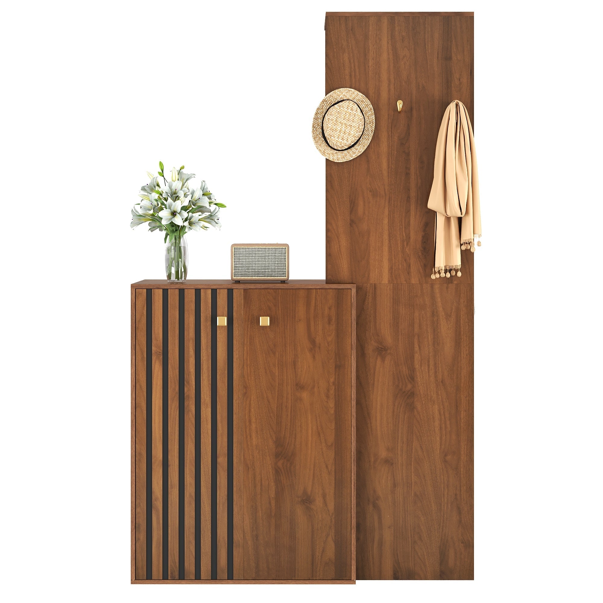 Modern Wardrobe Set with Shoe Cabinet, Storage and Clothes Rail, Wood Case