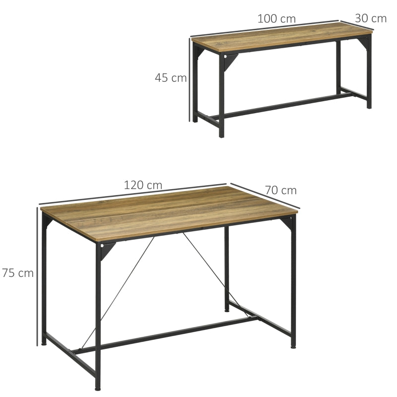 Dining Table and Bench Set, for 4 Space Saving, Natural