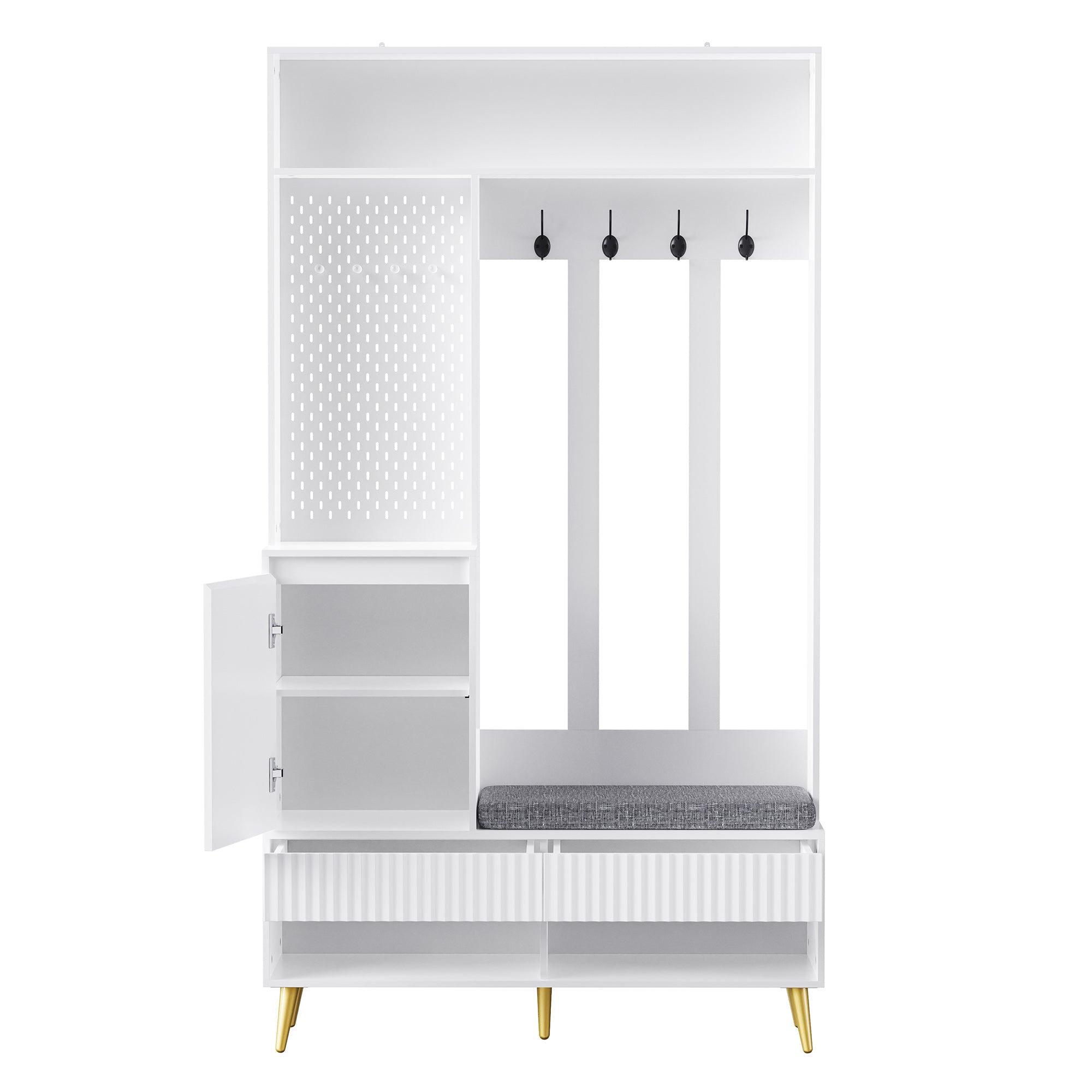Wardrobe set, hallway with shoe bench, 4 coat hooks, two drawers and 1 door, white