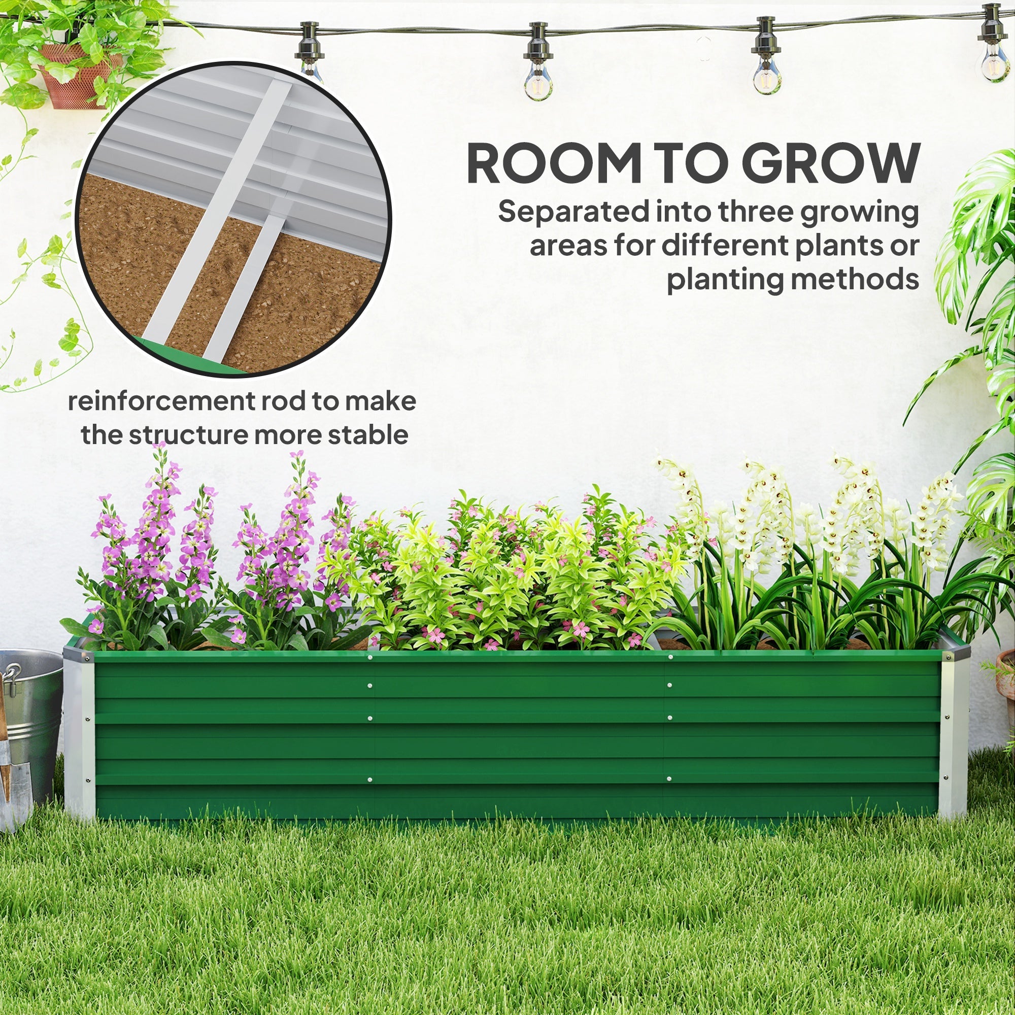 Raised Garden Bed/Planter Box 183x47x40cm Steel with Green Gloves