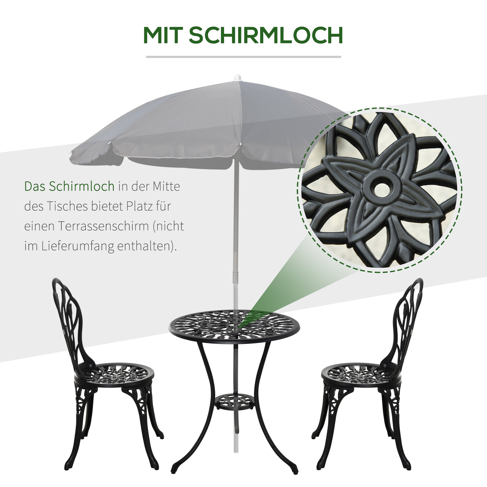 Seating Group Dining Set Table & 2 Chairs - 2 Person Garden/Balcony - Black Aluminum