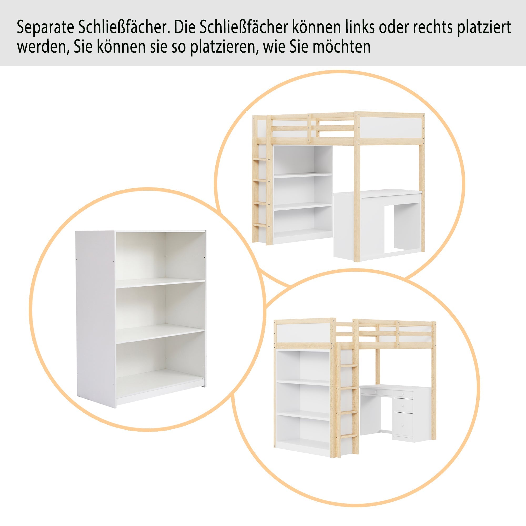 Loft Bed, Multifunctional with Storage & Desk, 90x200cm Wood