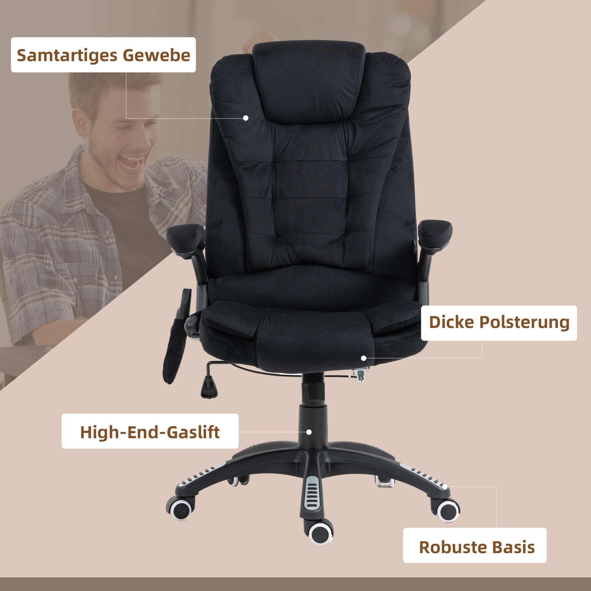 Massage Office Chair, Ergonomic Desk Chair, Height-Adjustable with Heating, Black