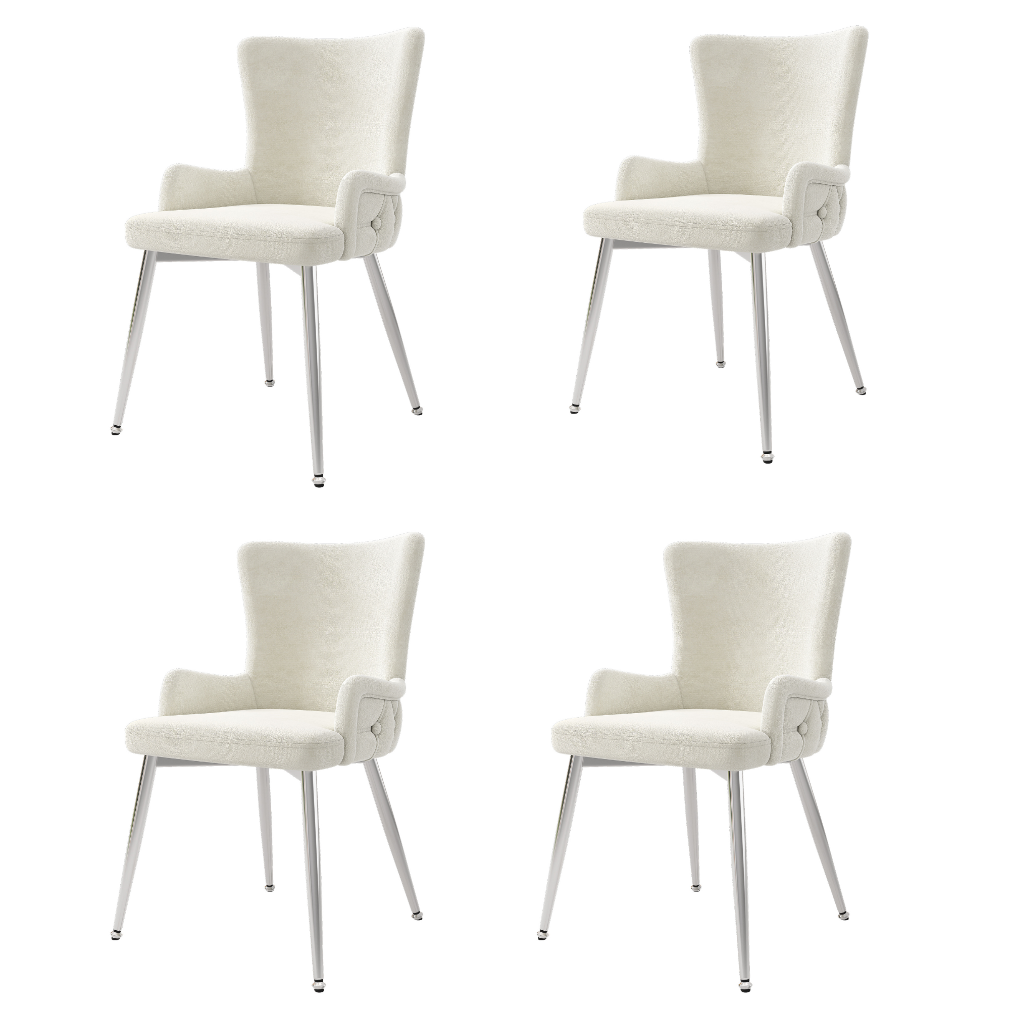 Dining Chair, Set of 4, Luxurious Lounge Chair with Silver Metal Legs, Beige Velvet