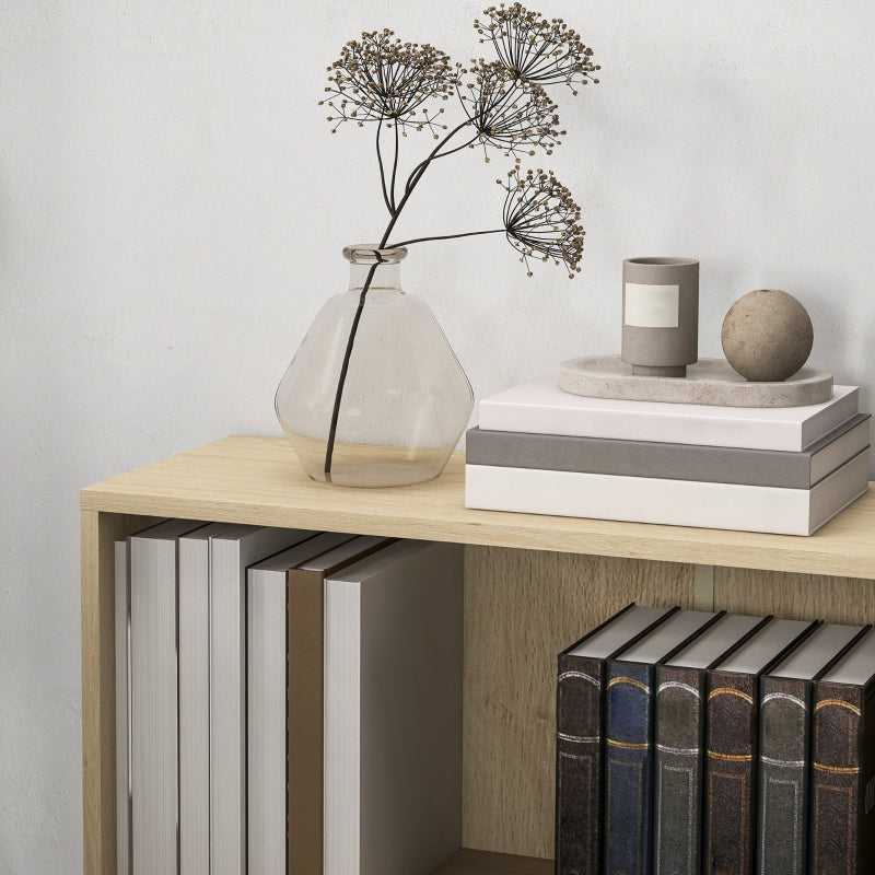 2 Tier Bookshelf Low Bookcase Adjustable Shelf Engineered Wood Natural