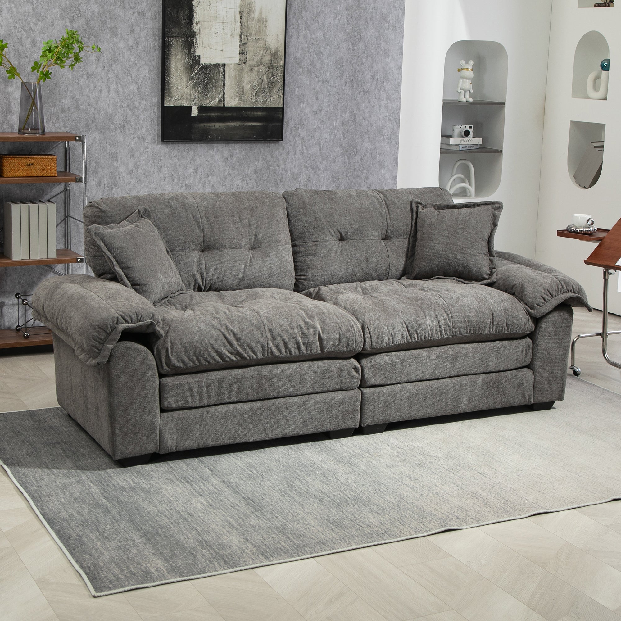 213 cm Two-Seater Sofa with Double Layer Cushions and Memory Foam, Chenille