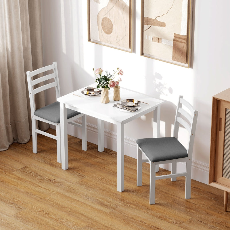 3-Piece Dining Table Set, Kitchen Table with Upholstered Chairs, Space-Saving, White MDF