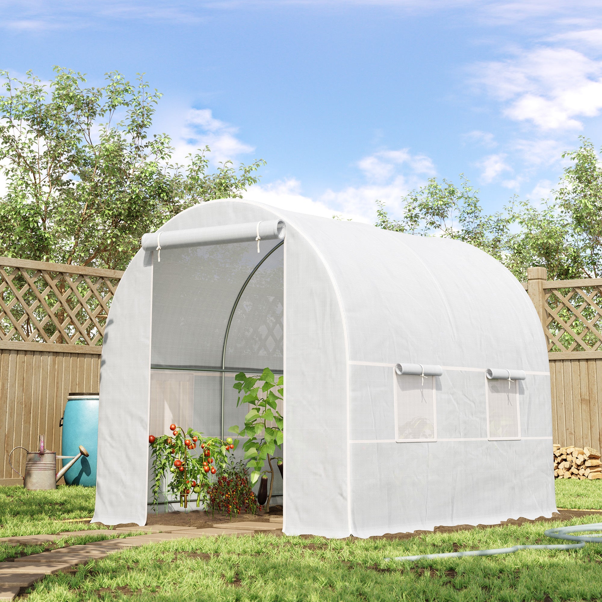 Polytunnel Greenhouse 2.5 x 2 x 2 m Walk-in with Mesh Windows Galvanised Steel Frame White