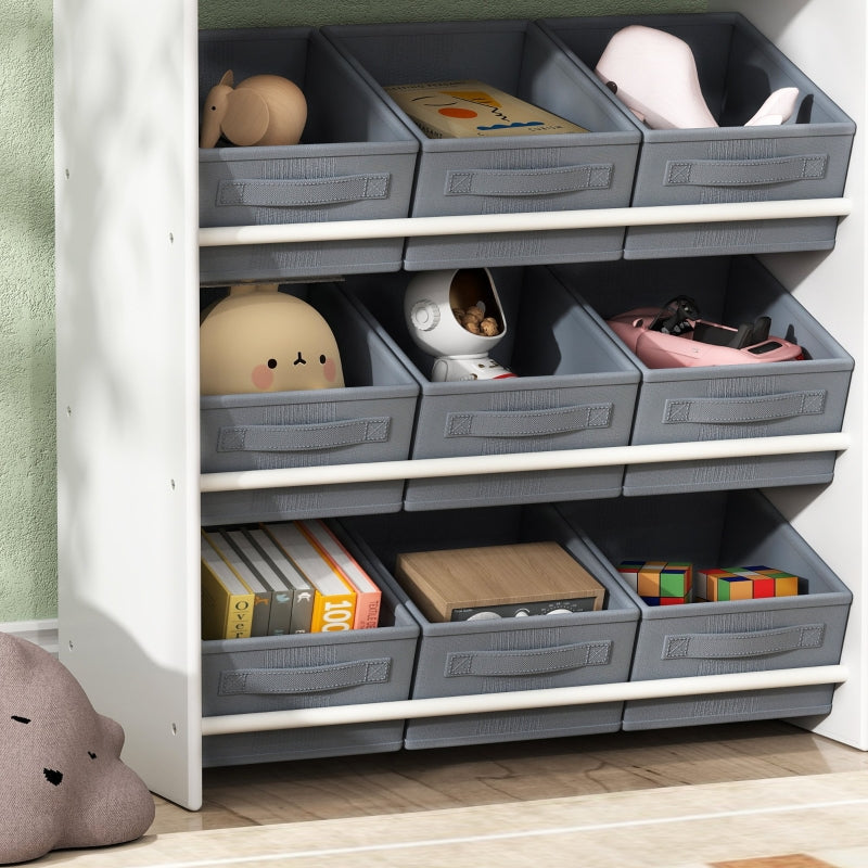 Children's Storage Shelf 11 Fabric Boxes Top Compartments - White