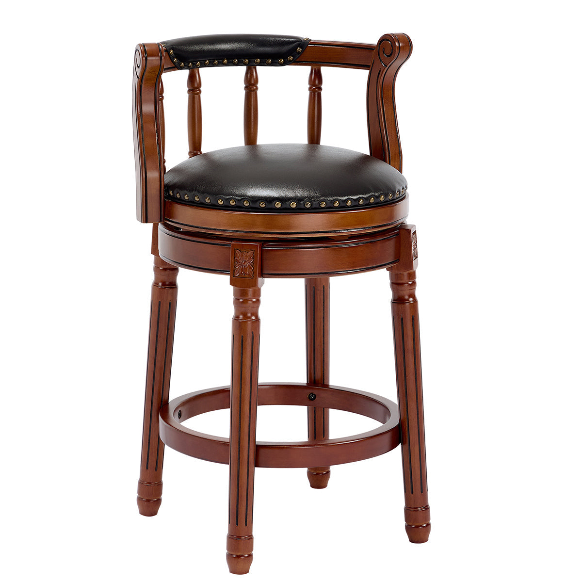 Cow Top Leather Bar Stools 360° Swivel with Backs Bar/Counter Height - Wooden/Leather