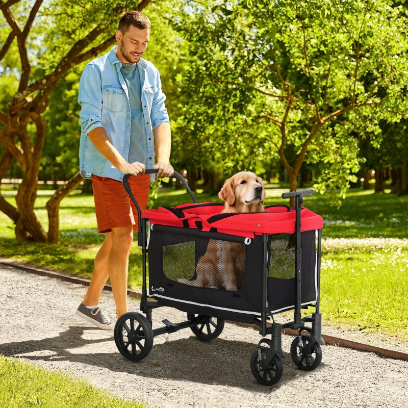 Hundebuggy, faltbarer Kinderwagen für Hunde & Katzen, bis 30 kg, Rot