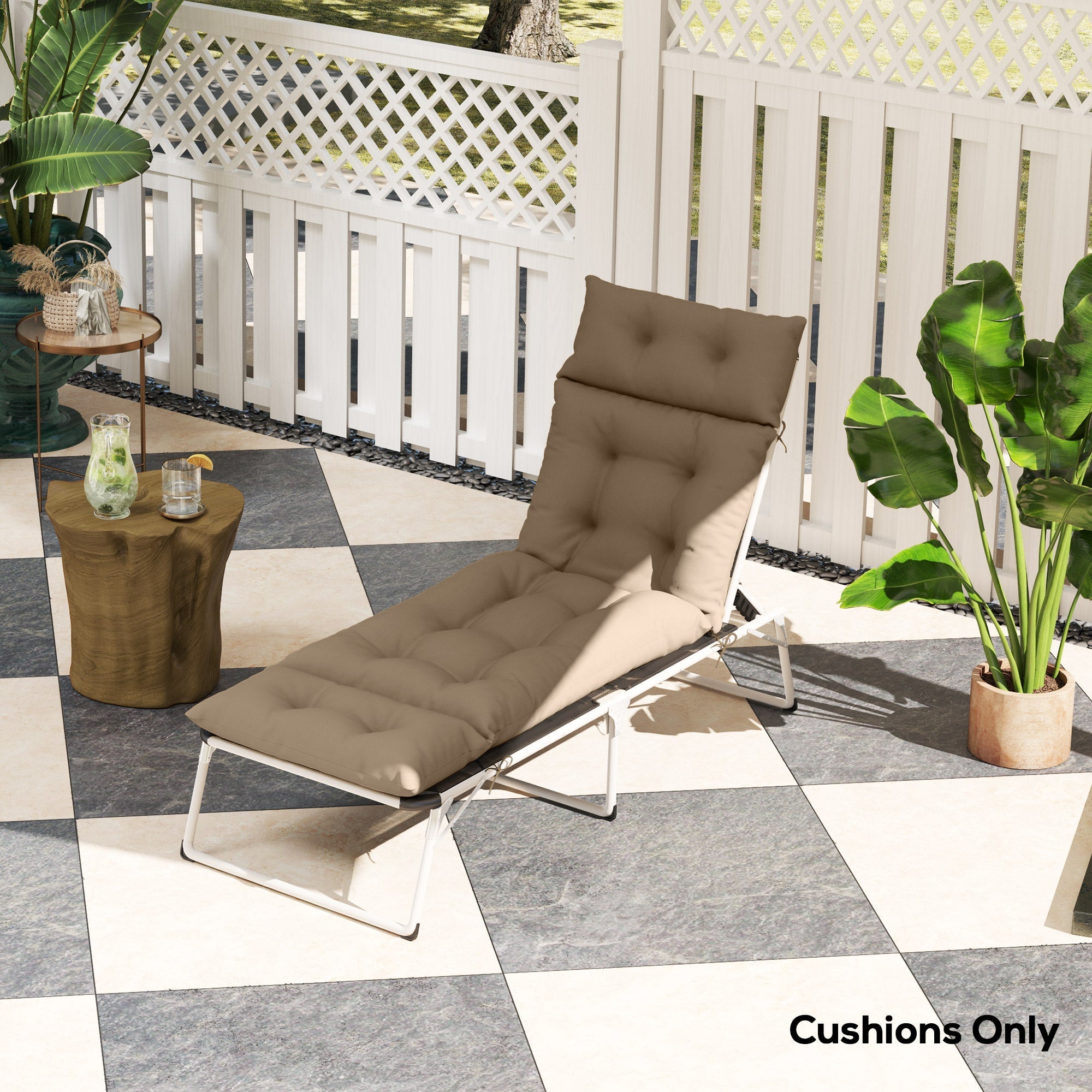 Sun Lounger Cushions, Thick Replacement Pads 190x56x10cm Khaki Fabric