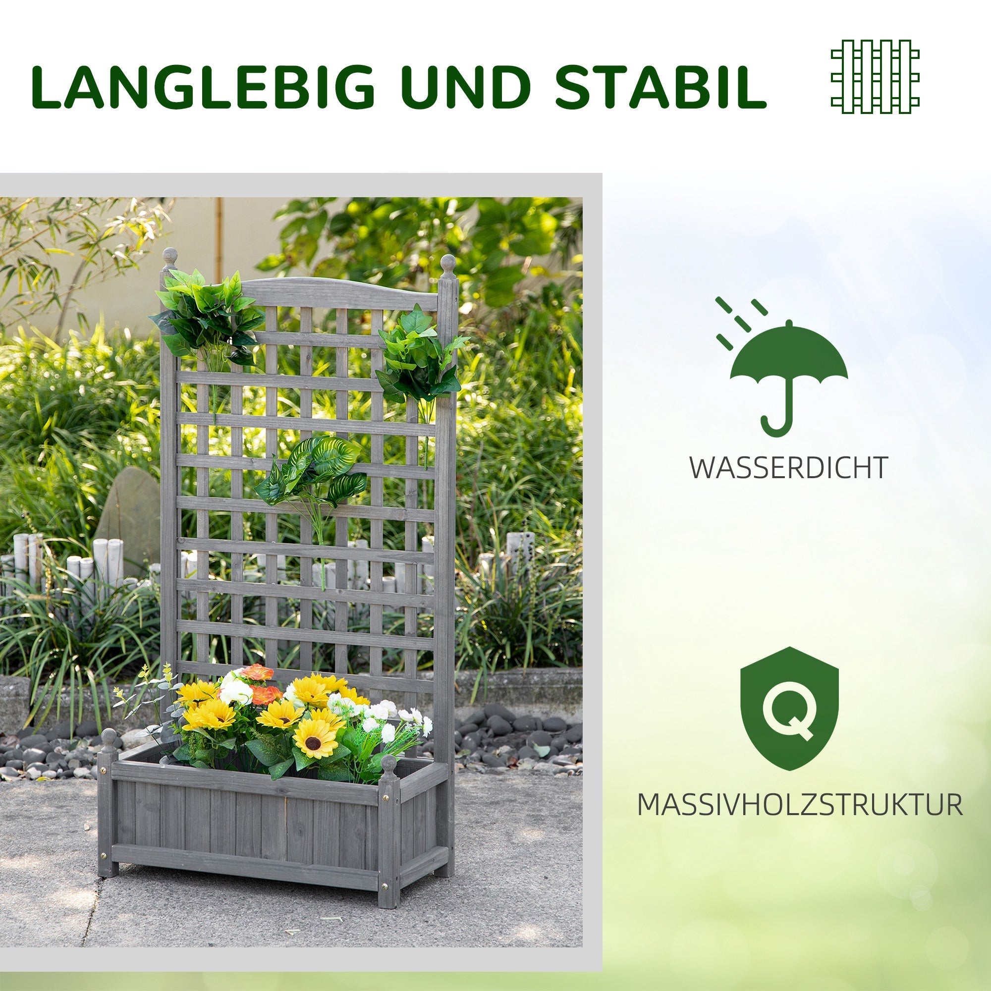 Planter Box with Trellis 64x28x120cm, Wooden Light Grey