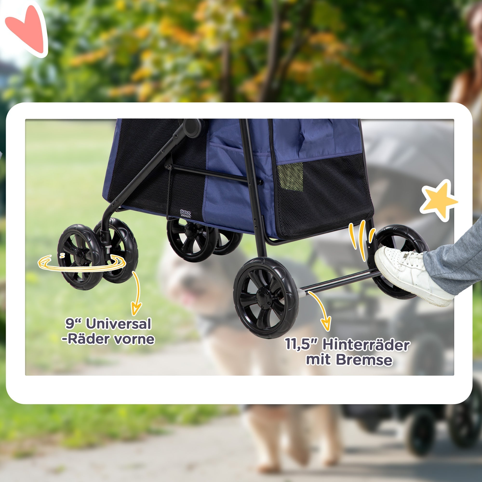 Dog Stroller Foldable Buggy Cushion Mesh up to 20 kg Oxford Fabric Blue
