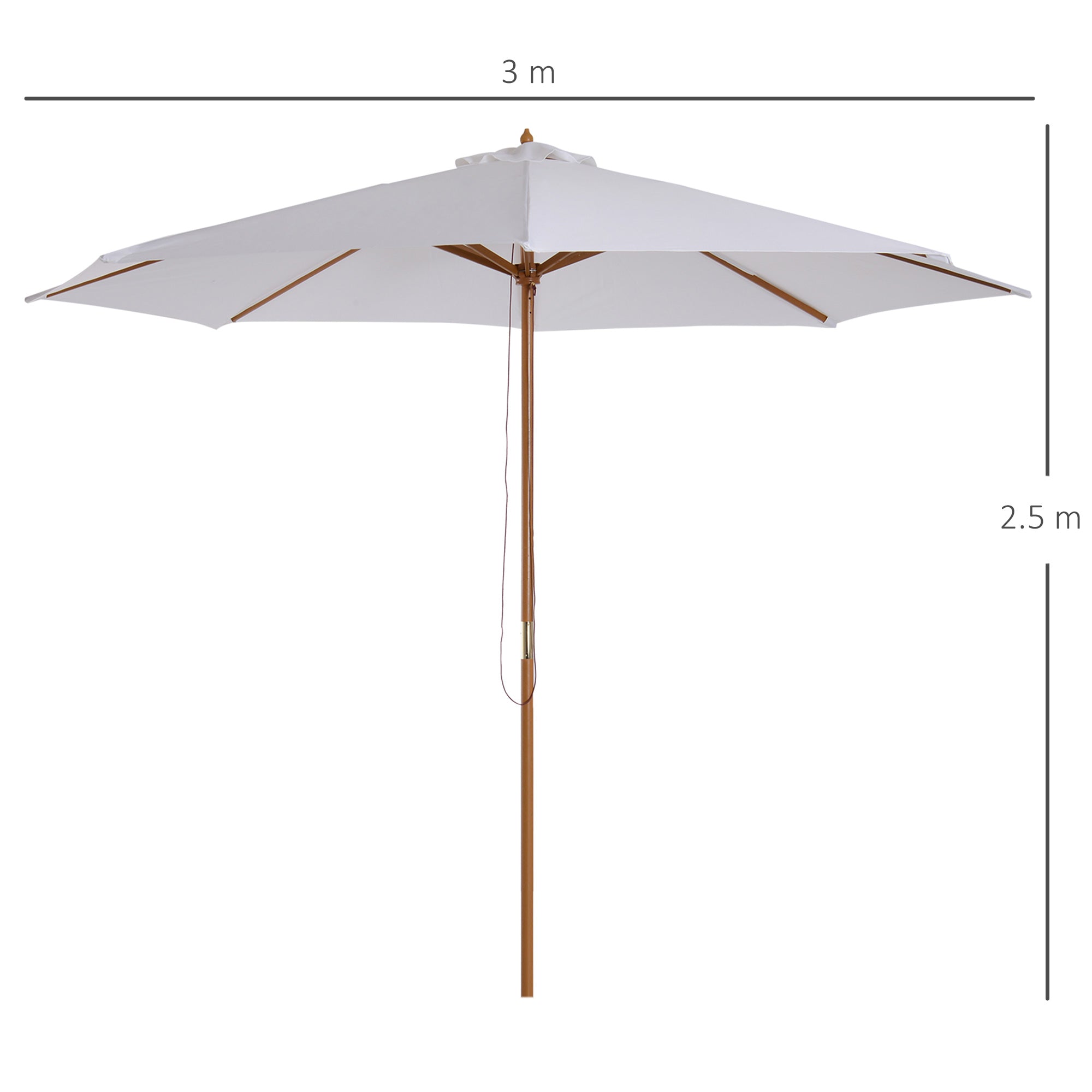 Wooden Parasol 300 cm Garden Balcony Bamboo Cream White