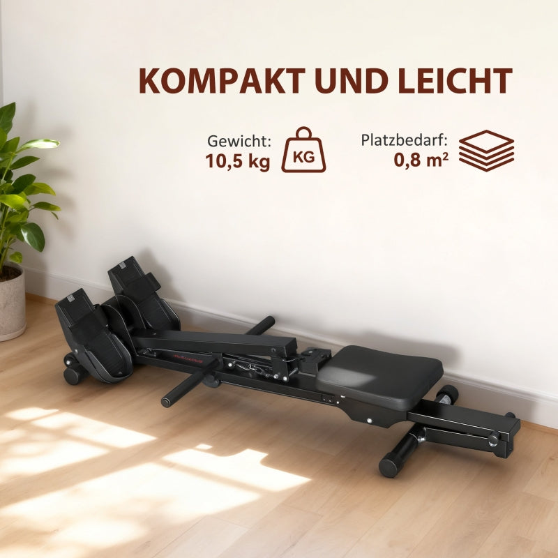 Rowing Machine with LCD Monitor and 150 kg Capacity, Steel Black