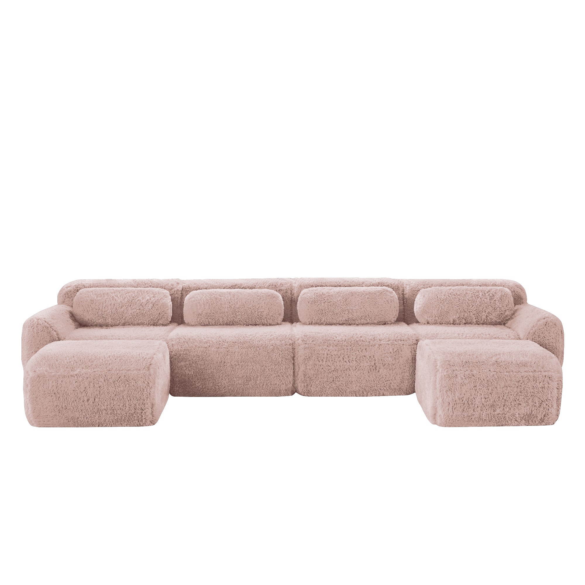 U-Shaped Modular Sofa No Assembly Plush Fabric - Pink