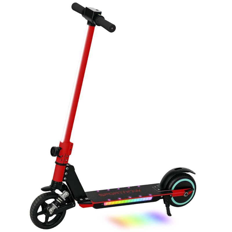 SPORTNOW Folding Electric Scooter for Kids, Dual Brakes, Front Suspension, LED Colourful Lights, Red