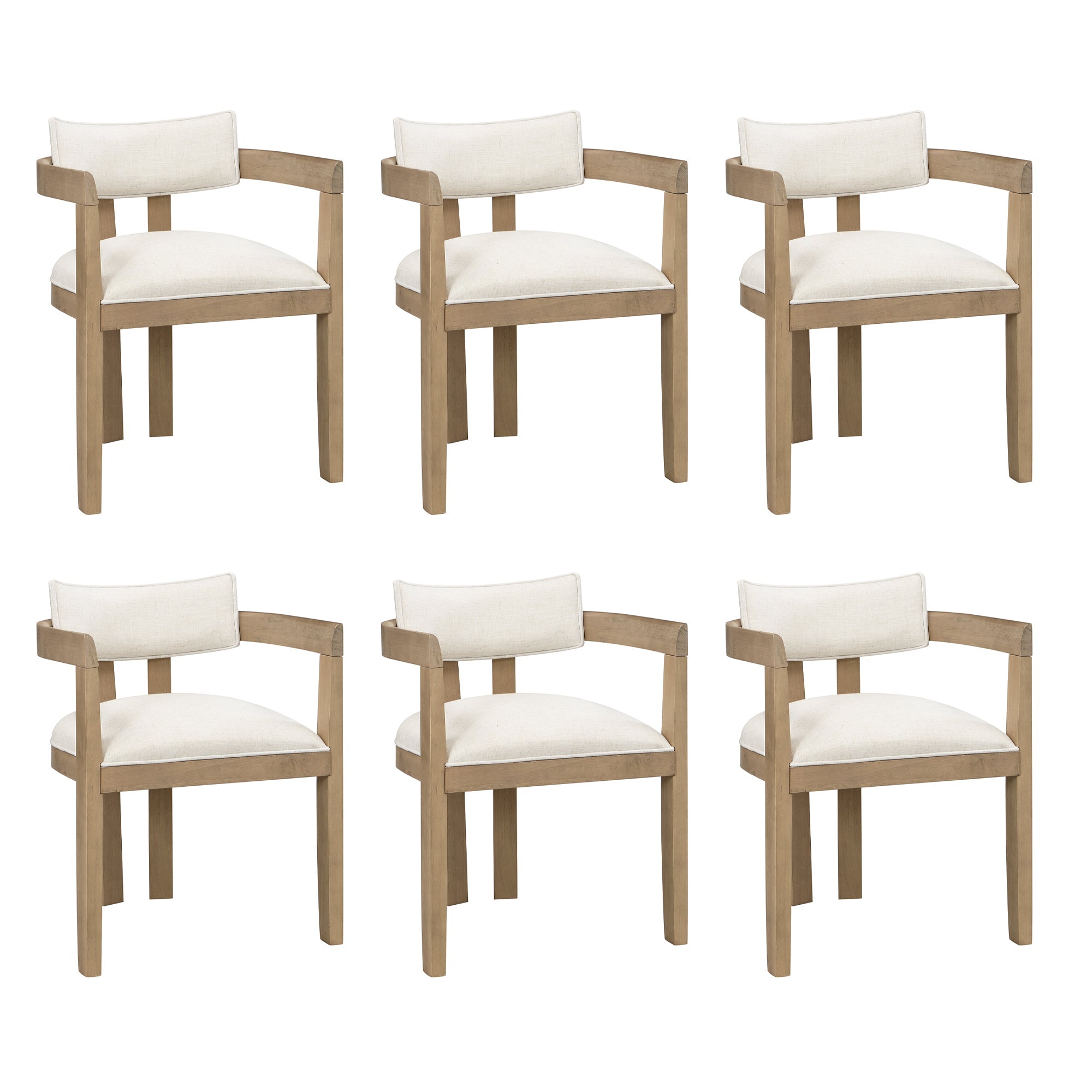 Solid Wood Dining Chairs Set of 6, Modern Style for Dining and Living Room, Linen Fabric Natural Color