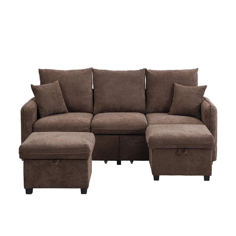 Multifunctional Corner Sofa, U-Shaped Three-Seater, Storage, Drawers & Ottoman, Sleeping Function, Chenille