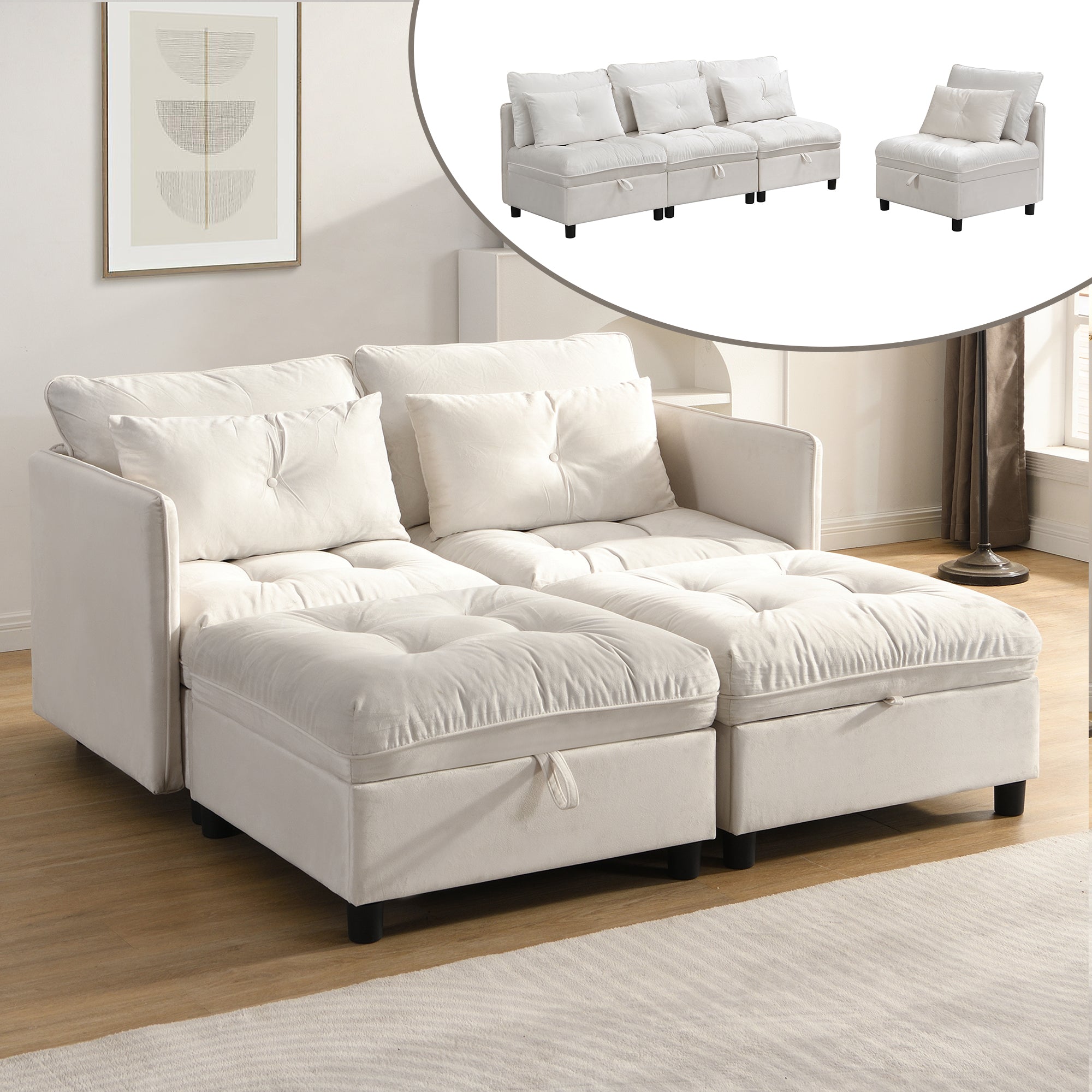Cloud Modular Sofa 4-Seater Separable Sofa Bed Storage Chenille
