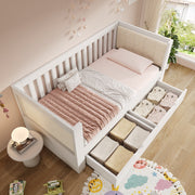 Sofa Bed with 2 Drawers and Rounded Armrests, 90x200cm, White Wood