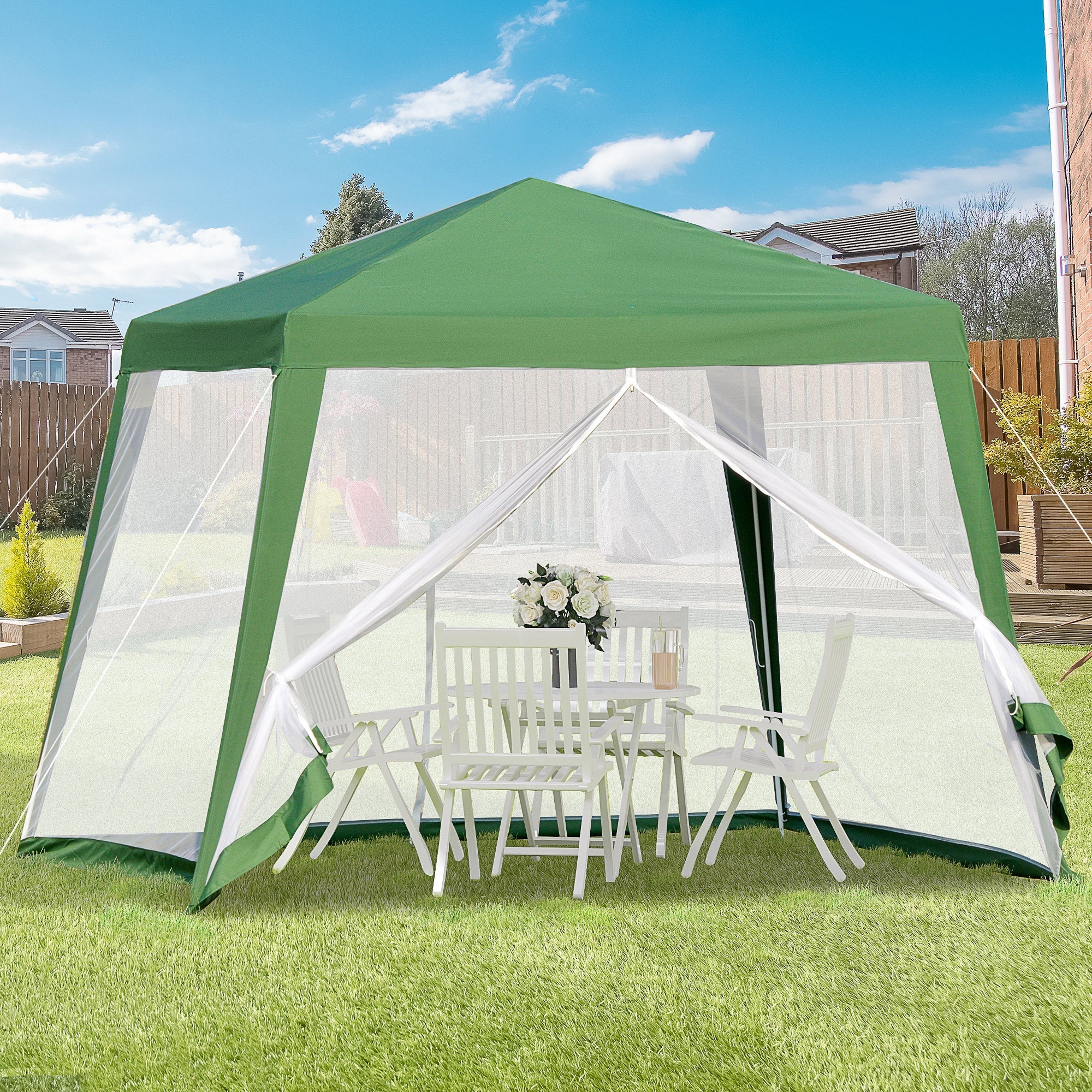Gartenpavillon Partyzelt 3x3 m Wetterfestes Moskitonetz, Metall & Polyester, Grün