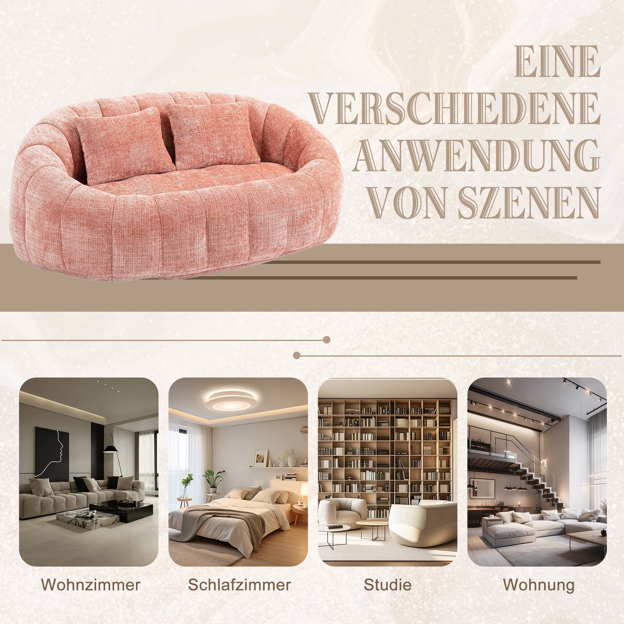 Bean Bag Sofa Lounger High Back Chair Indoor & Outdoor, Pink Chenille