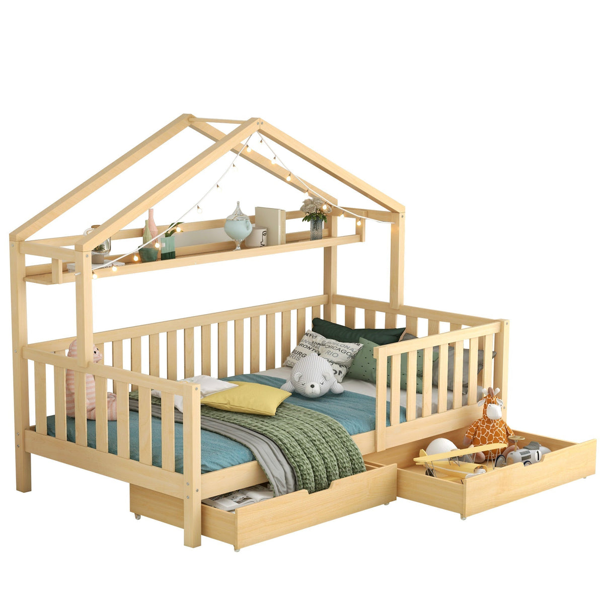 Children's House Wood Natural Bed 90x200cm