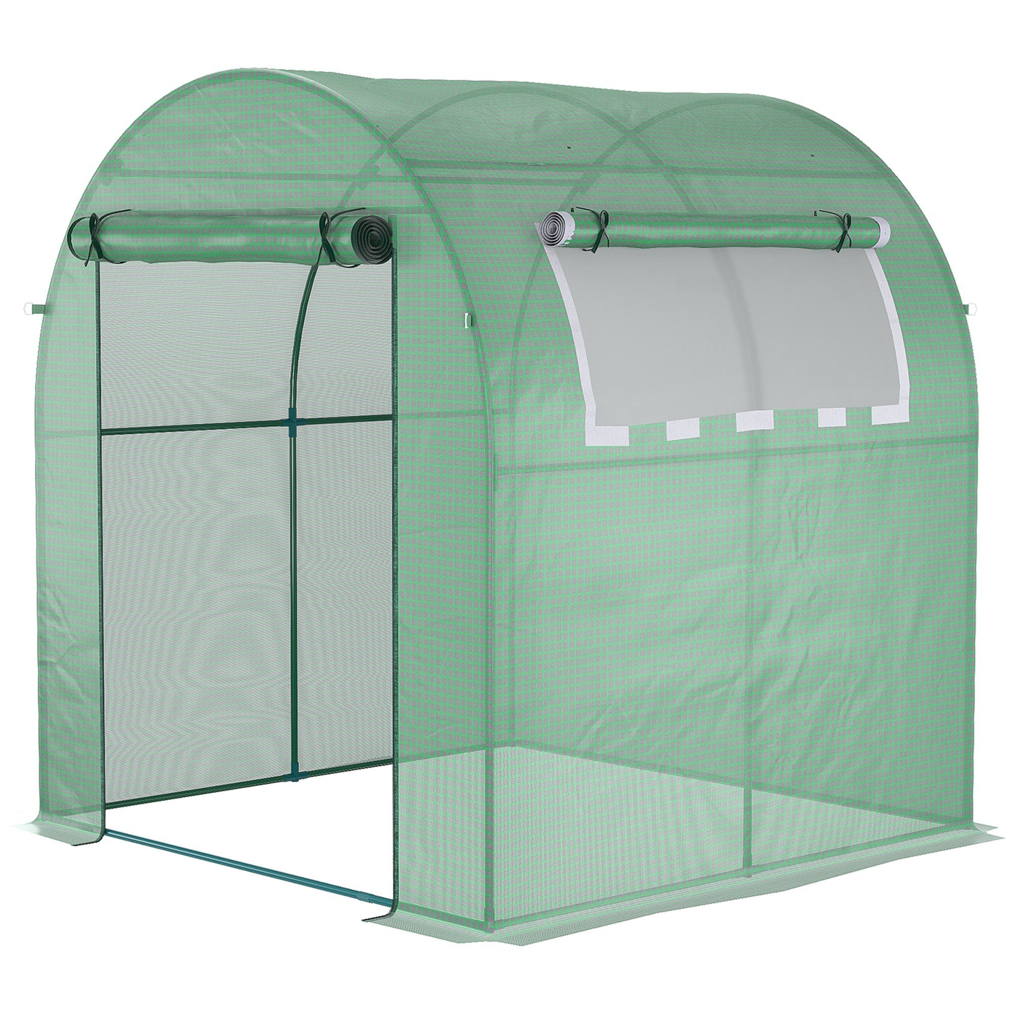 Walk in Polytunnel Greenhouse Roll-up Window Door 1.8x1.8x2m Green