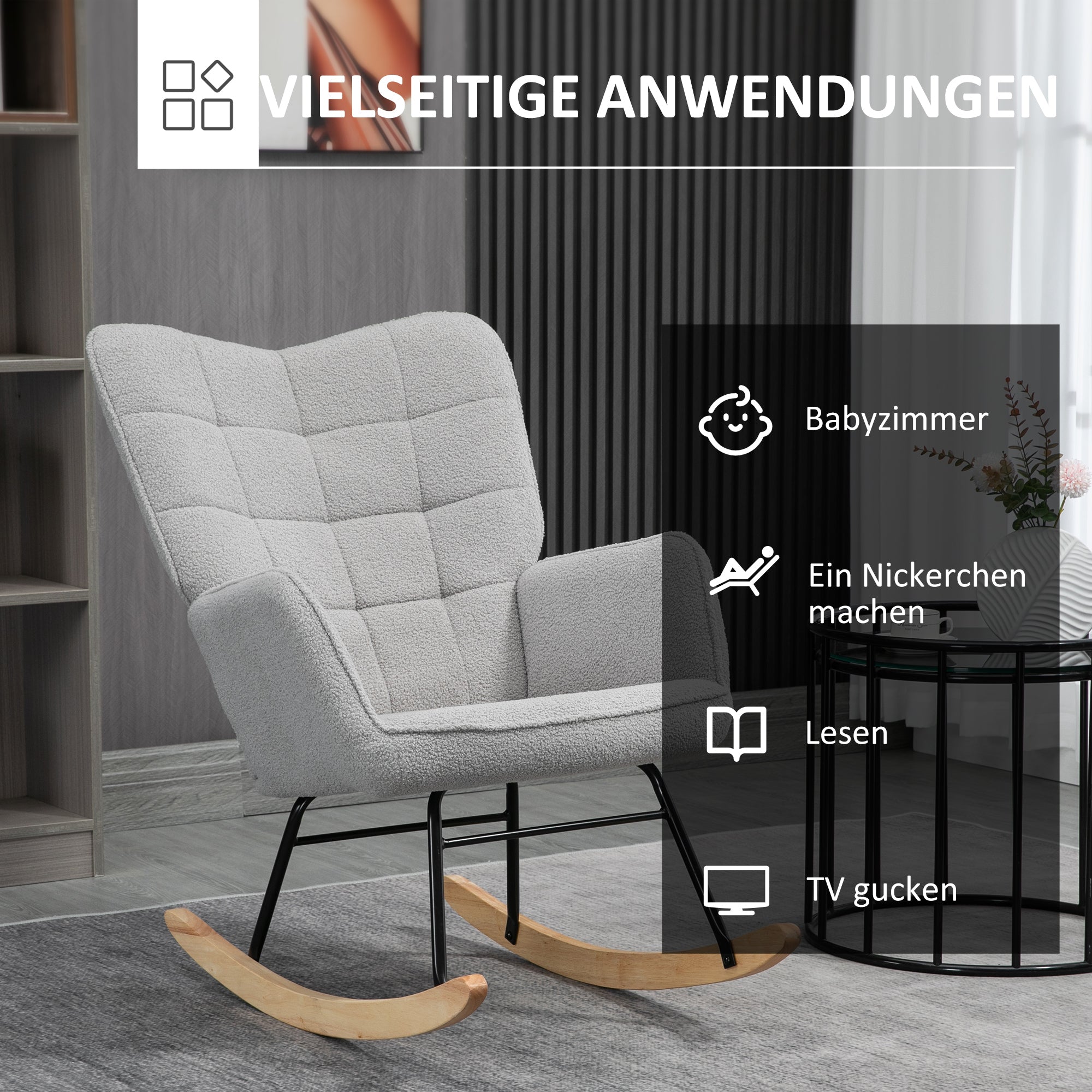 Rocking Chair Swivel Recliner 120 kg Berber Fleece Light Grey