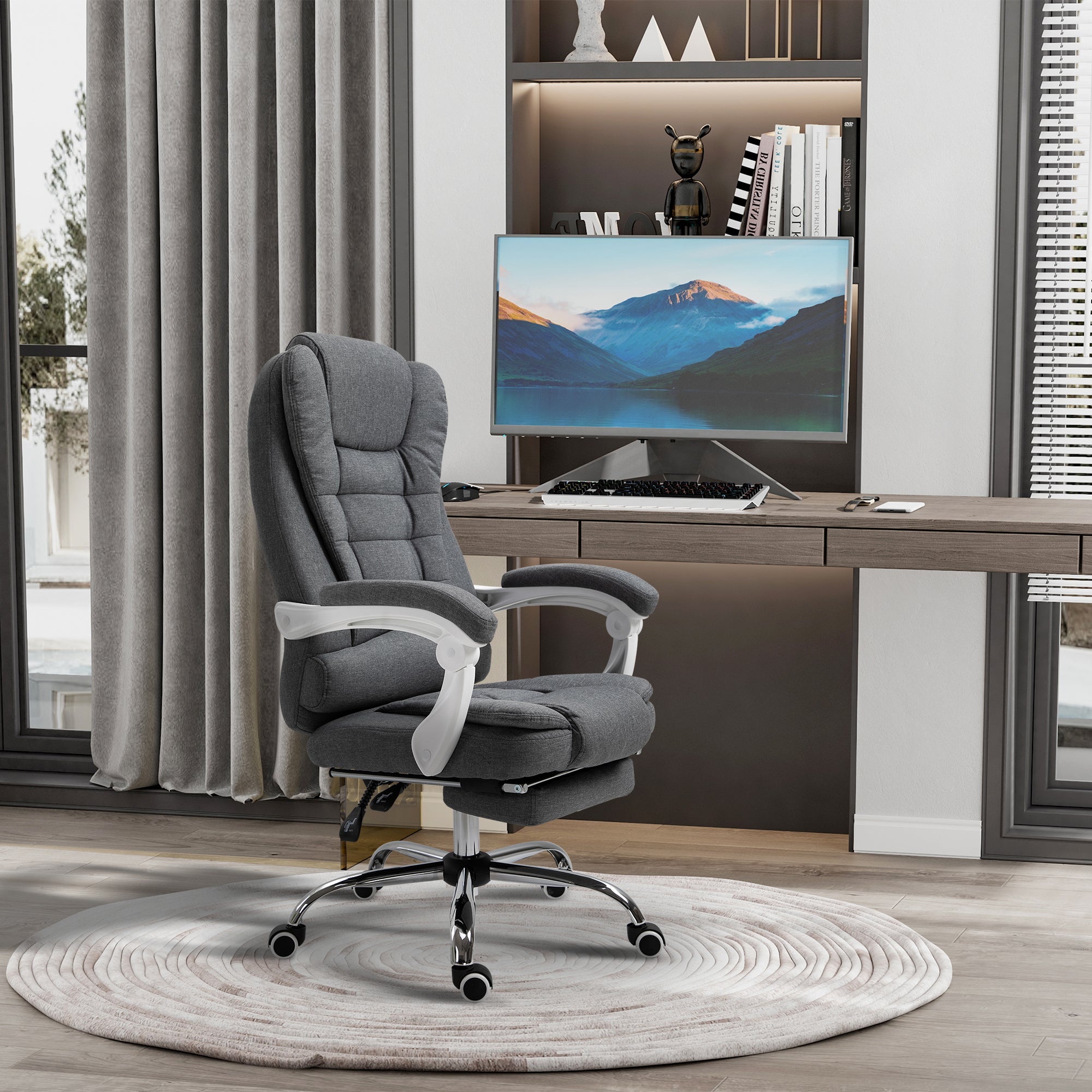 Vinsetto Office Chair Ergonomic Desk Chair, Foldable Footrest, Grey Metal