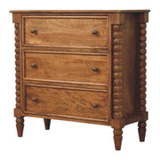 Solid Wood Spindle Chest, 3-Drawer Storage Organizer, Brown