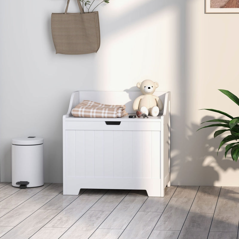 Storage Chest/Box with Lid, Safety Hinge U-Cutout, 60x38x56cm, White