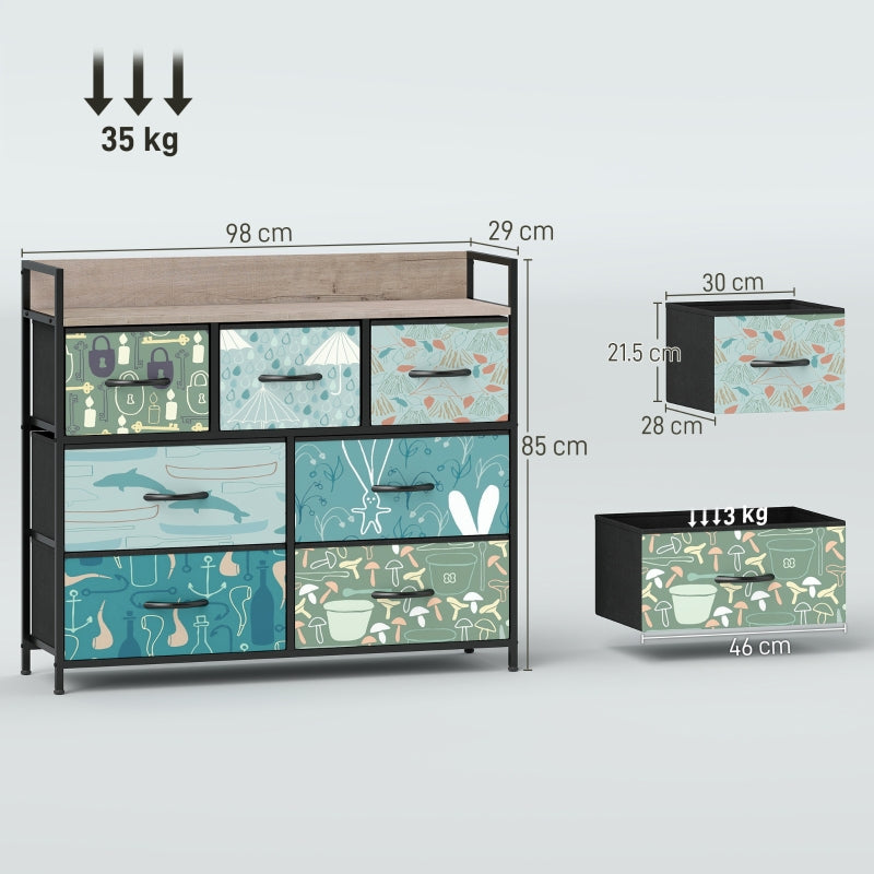 Chest of Drawers 7-Drawer Storage Unit Blue