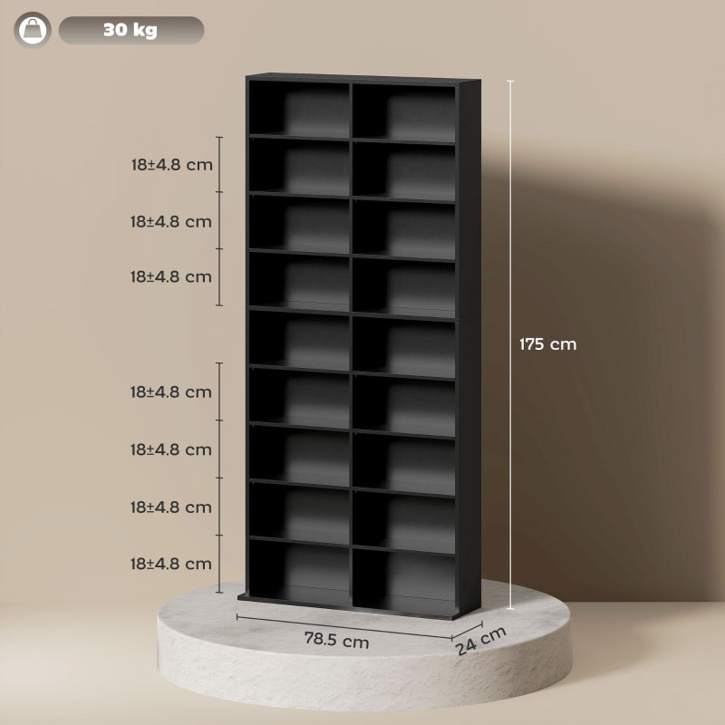 640 CD Storage Tower 14 Adjustable Shelves Engineered Wood Black