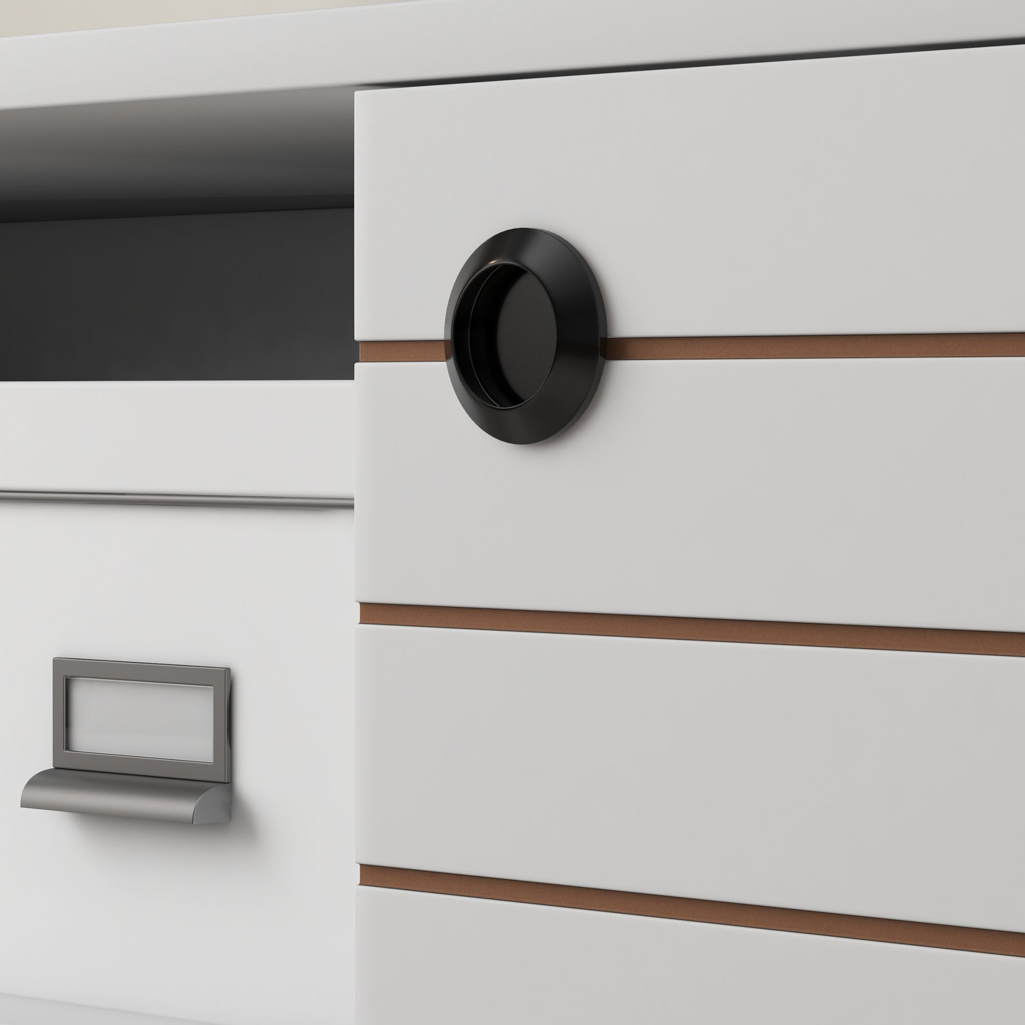 Duo Storage TV Unit, Striped Door - White