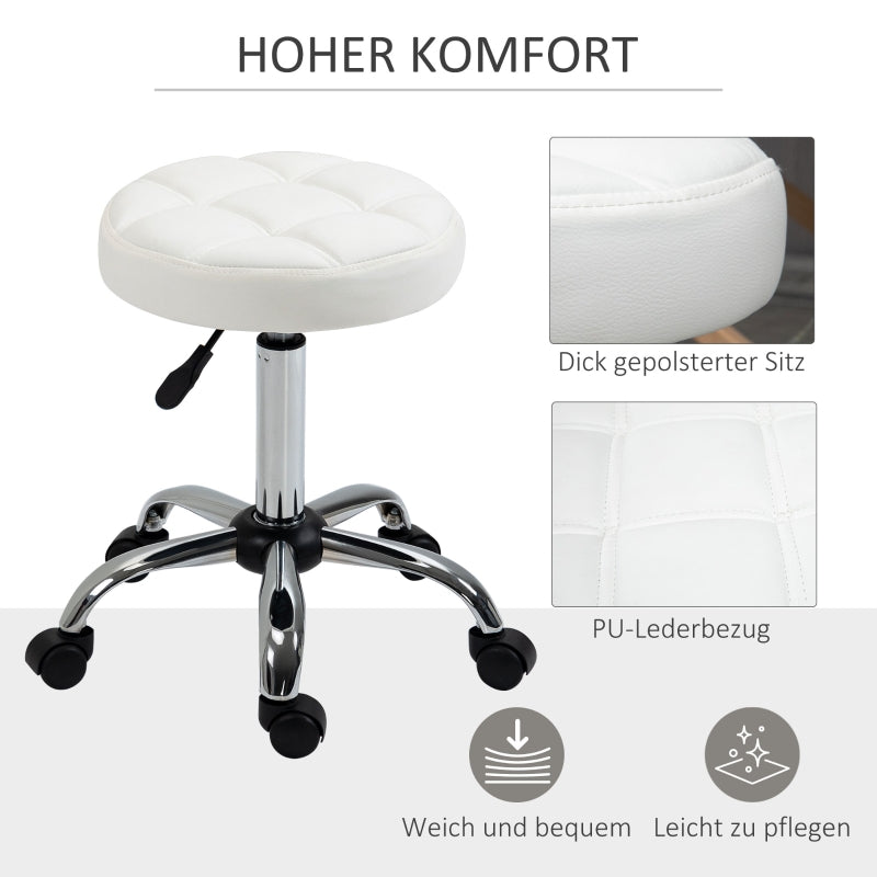 Vinsetto Rolling Stool Height-Adjustable Rotating Work, Artificial Leather White
