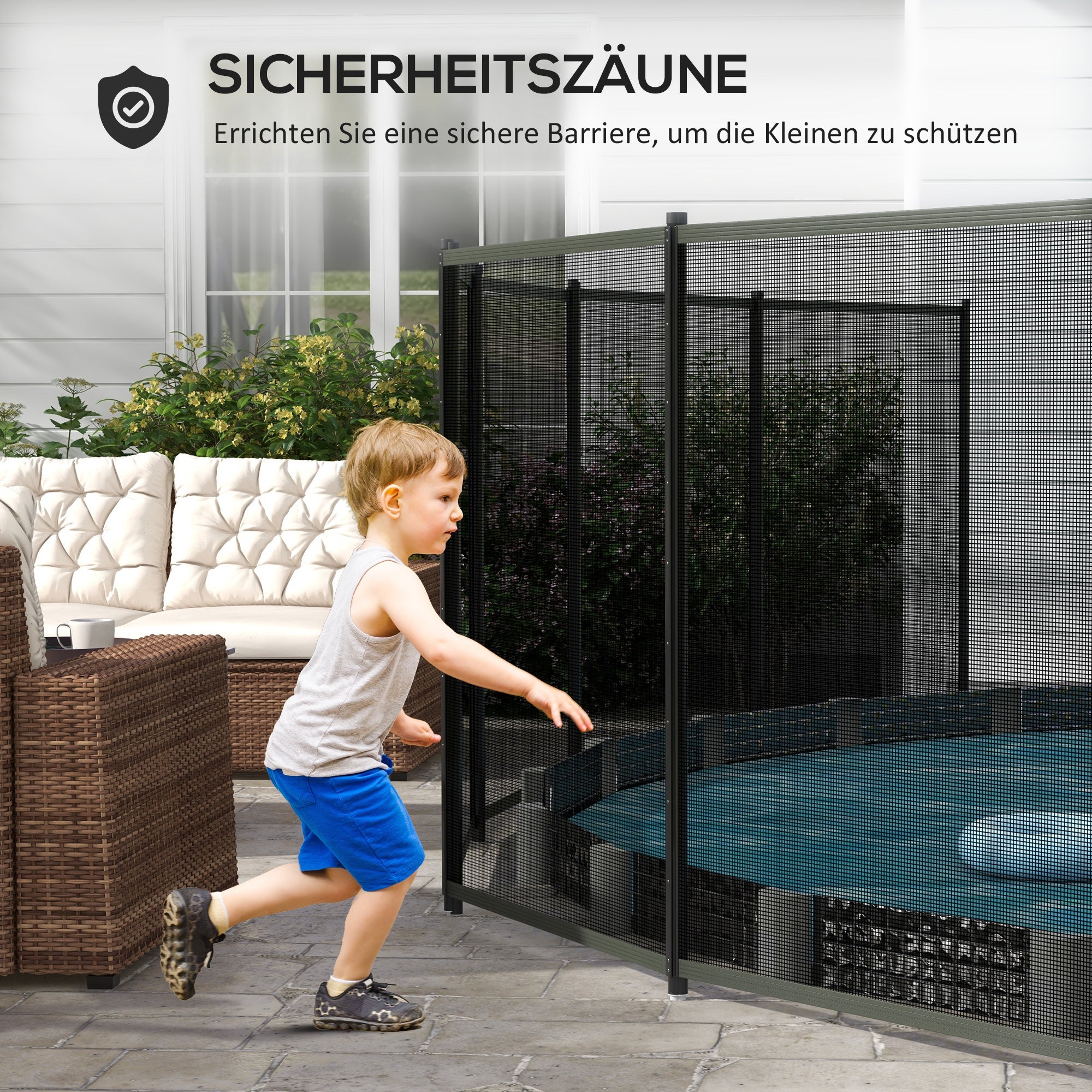 Pond/Pool Fence 365x126cm Decorative Set of 4 Plug-in Black Mesh