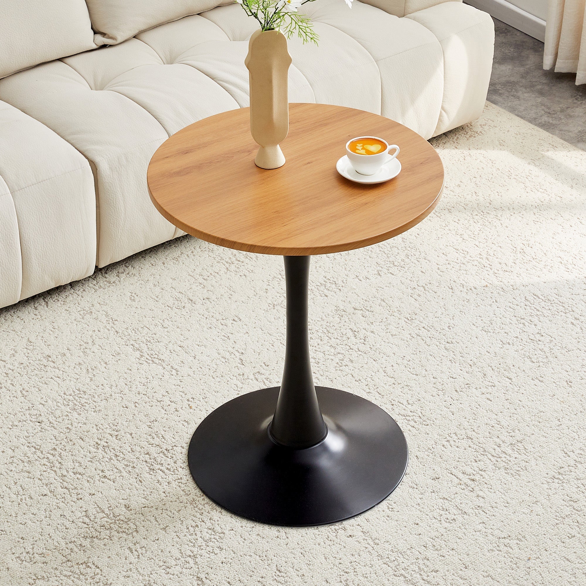 Round 60cm Side/Dining Table Wood Grain Top - Black Leg