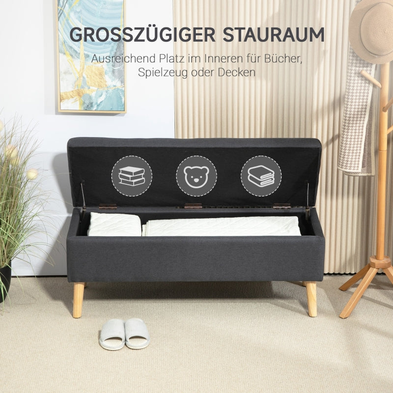 Gepolsterte Sitzbank mit Stauraum, Bettbank in Leinenoptik, Dunkelgrau