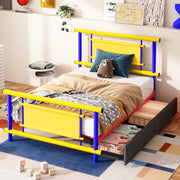 Metal Bed Frame for Children with Drawers, 90x200cm Space-Saving Platform Bed, Steel Construction