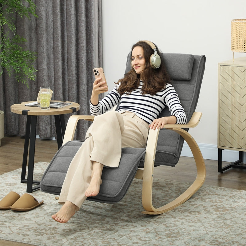Rocking Chair, Massage, Lumbar Heating, Grey Fabric