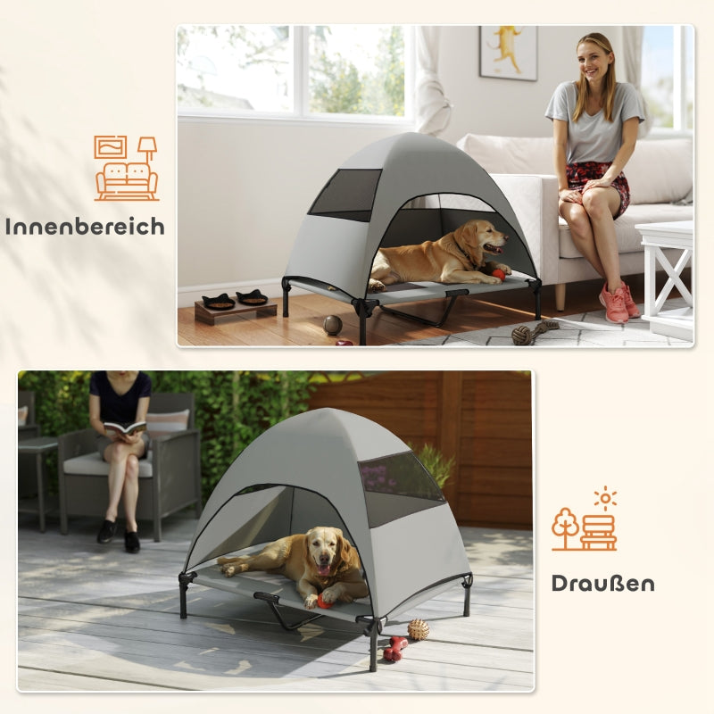 Hundebett für draußen, erhöht mit Dach, Hellgrau