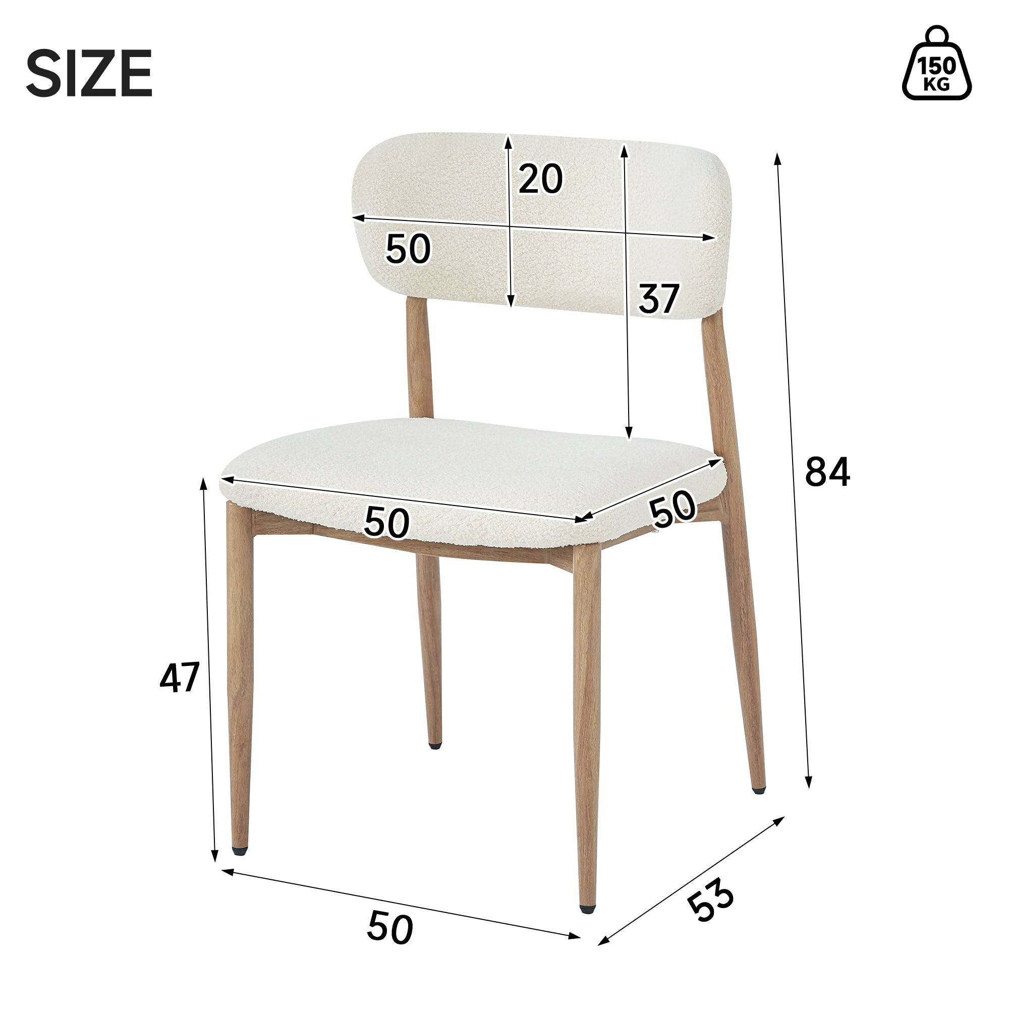 Set of 6 Dining Chairs with Wood-Look Metal Legs and Bouclé, Natural Color