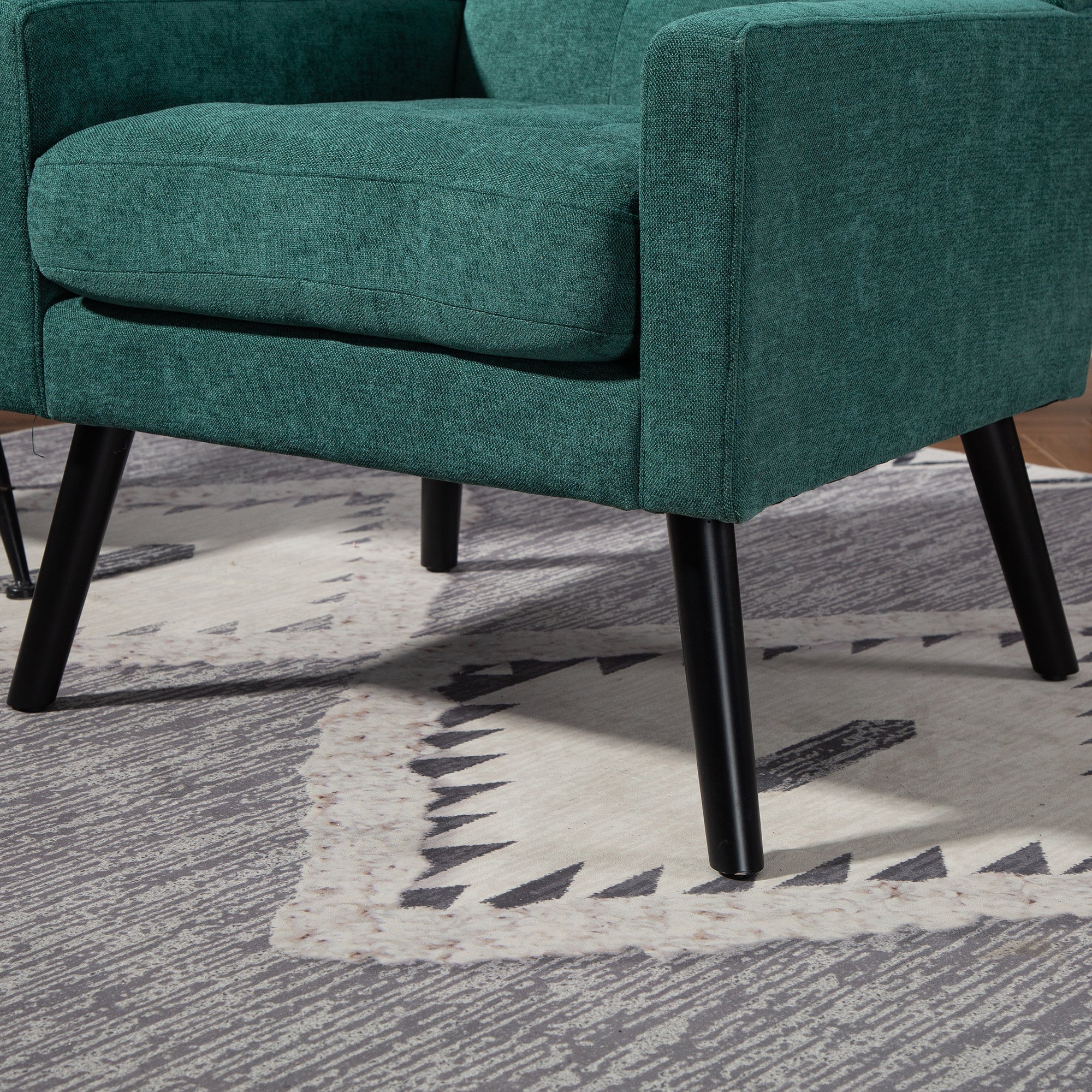 Upholstered Armchair with Buttoned Padding and Solid Wood Legs, Suede Black