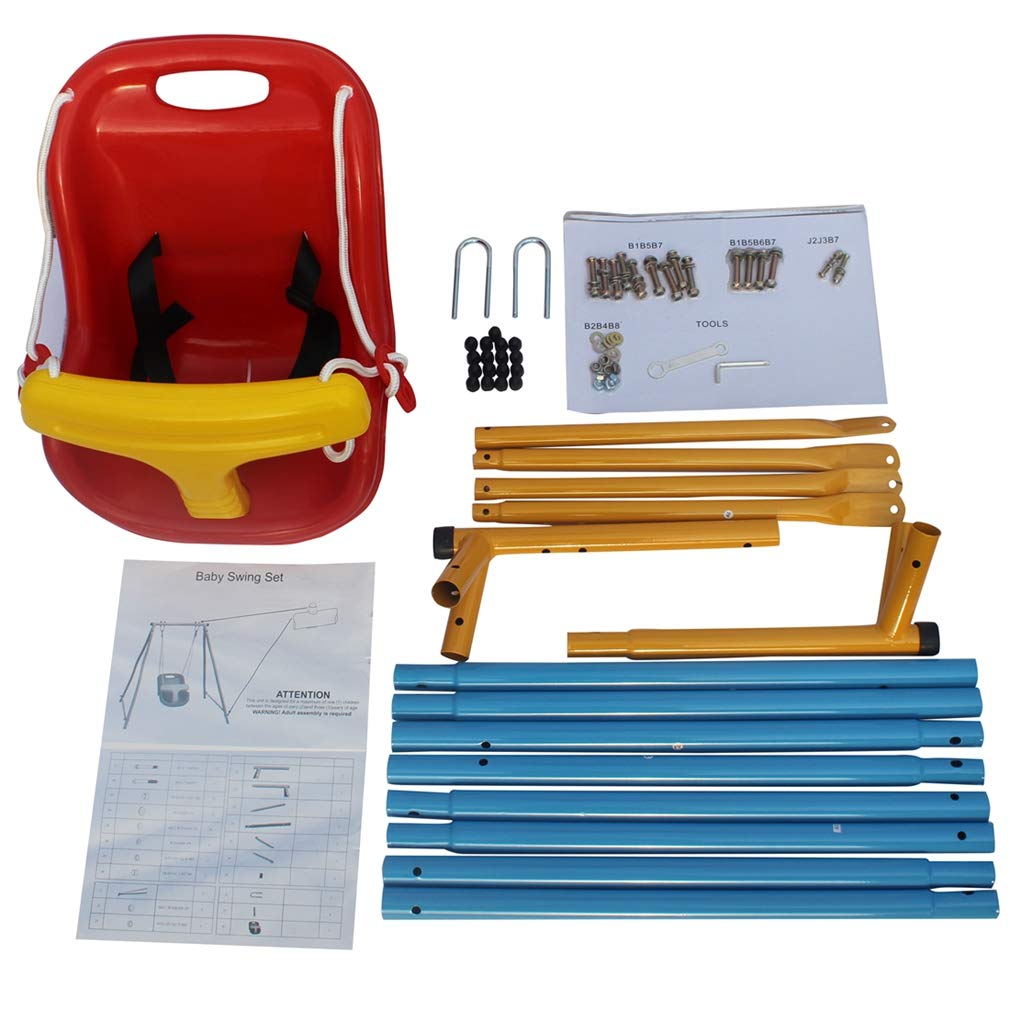 Toddler Swing with Foldable Metal Stand, 3-in-1 Baby Swing Set with Sandbags, for ages 1-10 years